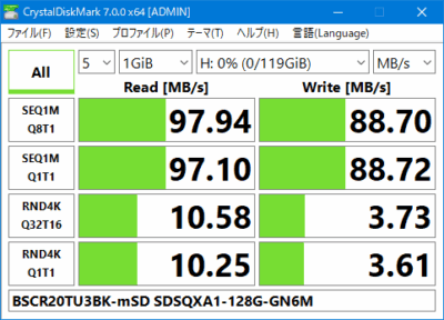 BSCR20TU3BK SDSQXA1-128G-GN6MA microSD Crystal Disk Mark
