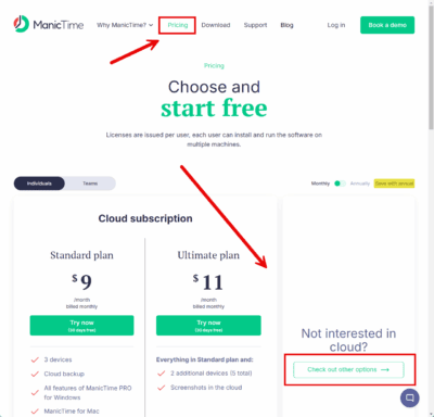 ManicTimeの購入サイト