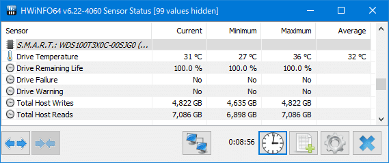 SN750 WDS100T3X0C 動作温度 Gaming Mode OFF